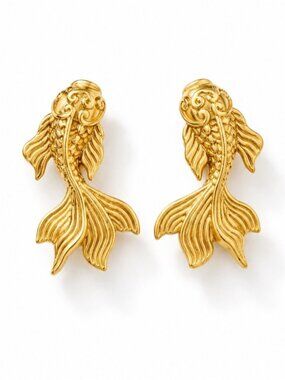 New! Coastal Preppy 18K Gold Plated Koi Fish Post Earrings NWOT 2003